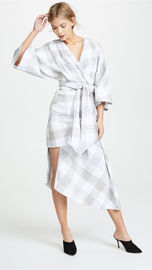 Fall Clothing Plus Size Gingham Kimono Style Wrap Dress For Women