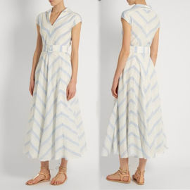 Fashion New Women Blue White Maxi Dress Girls Wrap Dress Ladies Striped Causal Dress For Wholesale